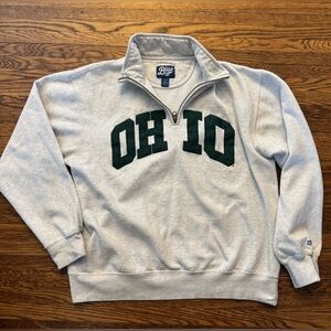 OHIO UNIVERSITY BOBCATS (Blue 84) Gray QUARTER ZIP PULLOVER SWEATER.